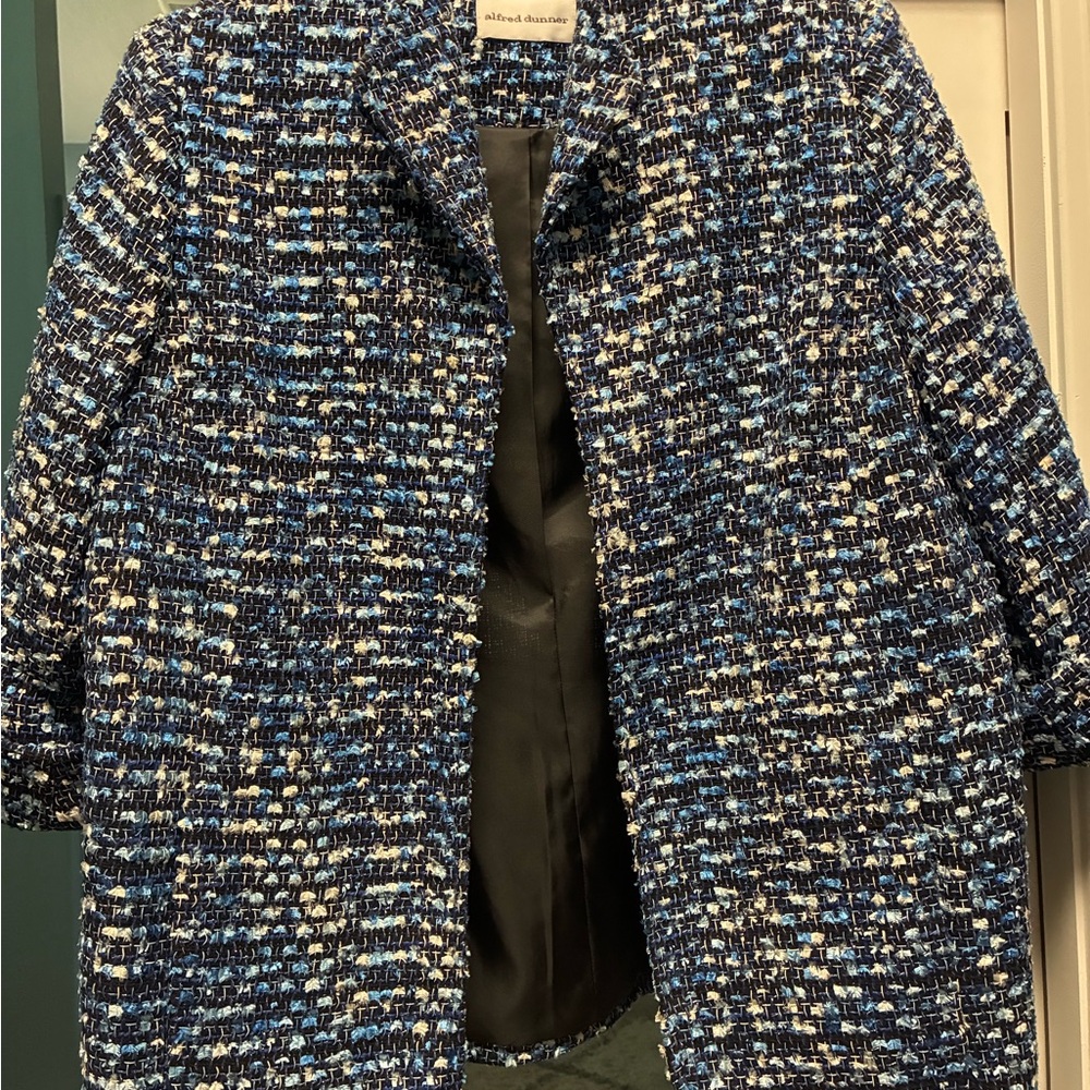 Alfred Dunner Blue and White Tweed Blazer